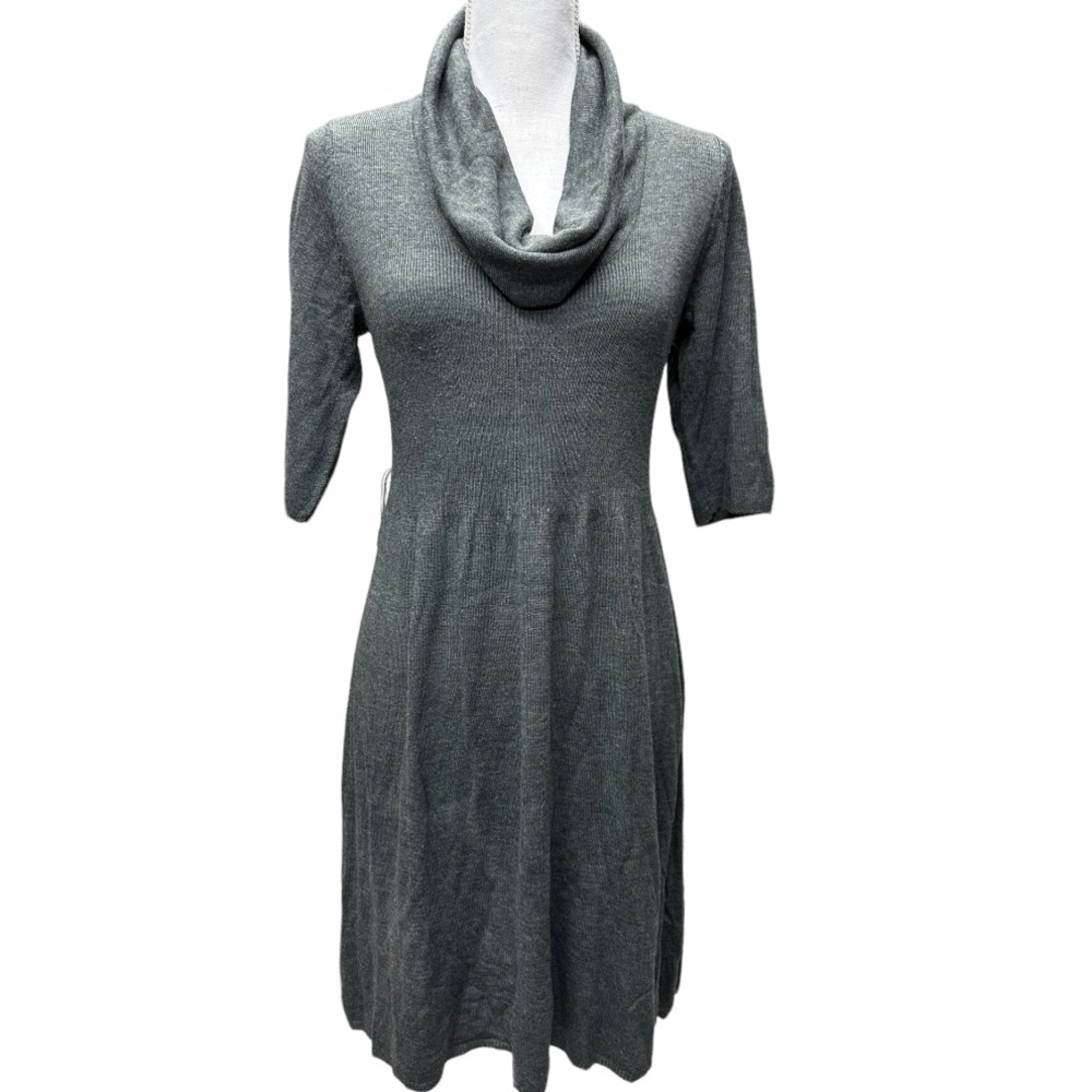 Robbie Bee NWT Charcoal Grey‎ Sweater Dress Cowl Neck Neutral Career Wear Size M